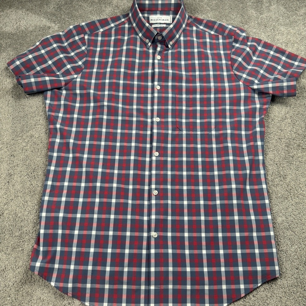 Mizzen Main Men's XXL Trim Fit Short Sleeve Leeward Button Up Plaid